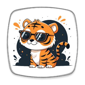Orange Tiger Sonnenbrille - Viereckiger Kühlschrankmagnet - Weiß - Vorne