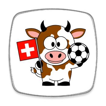 Vache avec drapeau suisse et football - Magnet carré - blanc - Devant