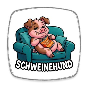Schweinehund Faules Schwein Auf Der Couch - Viereckiger Kühlschrankmagnet - Weiß - Vorne