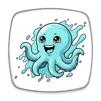 Happy Octopus Cartoon - Square fridge magnet - white - Front