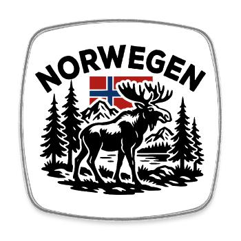Norwegen Flagge - Berge Seen Wald Elch - Viereckiger Kühlschrankmagnet - Weiß - Vorne