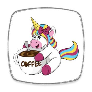 Licorne au Café - Magnet carré - blanc - Devant