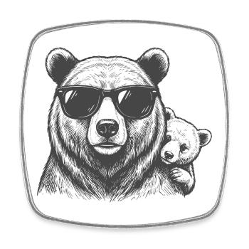 Bears dad with baby - Square fridge magnet - white - Front