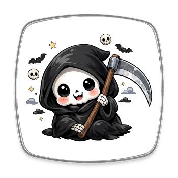Kuscheliger Grim Reaper mit Sense - Viereckiger Kühlschrankmagnet - Weiß - Vorne
