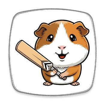 Cute guinea pig with cricket bat - Square fridge magnet - white - Front