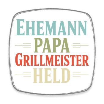 Ehemann Papa Grillmeister Held Vater Retro BBQ - Viereckiger Kühlschrankmagnet - Weiß - Vorne