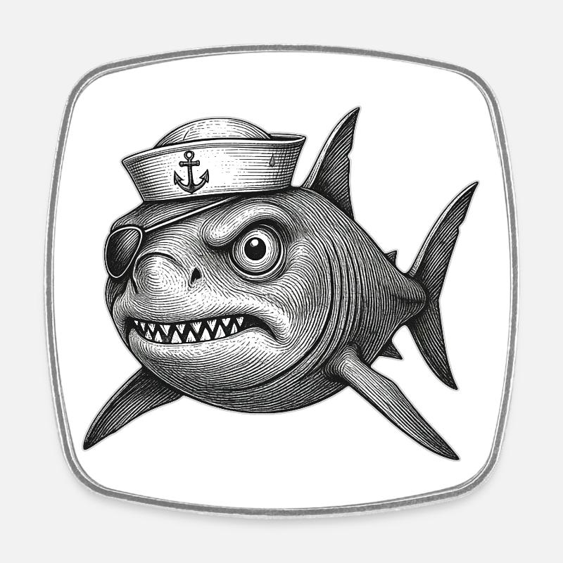 The grumpy Captain Shark - Square fridge magnet - white