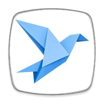 Icône d’art en papier d’oiseau en origami bleu - Magnet carré - blanc - Devant