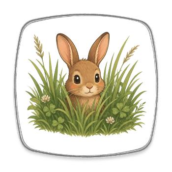 Motif de dessin animé nature du lapin mignon dans l’herbe - Magnet carré - blanc - Devant