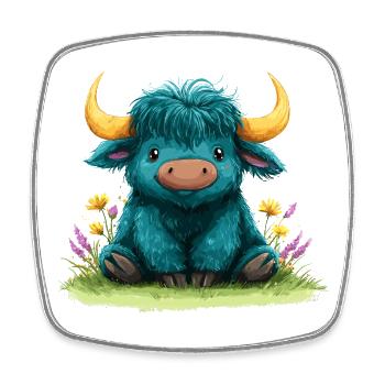 Blauer Yak im Blumenmeer - Viereckiger Kühlschrankmagnet - Weiß - Vorne