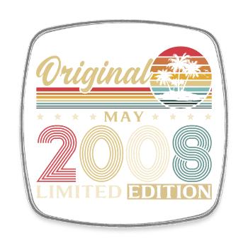 18th Birthday Gift Original May Vintage 2008 - Square fridge magnet - white - Front