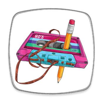 80er Kassette Stift - Viereckiger Kühlschrankmagnet - Weiß - Vorne