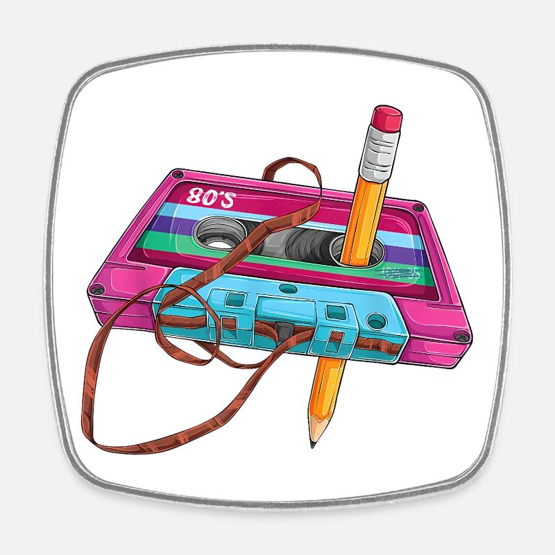80er Kassette Stift - Viereckiger Kühlschrankmagnet - Weiß