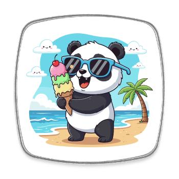 Panda am Strand mit Eiscreme - Viereckiger Kühlschrankmagnet - Weiß - Vorne