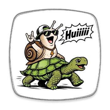 Schnelle Schnecke auf Schildkröte - Viereckiger Kühlschrankmagnet - Weiß - Vorne