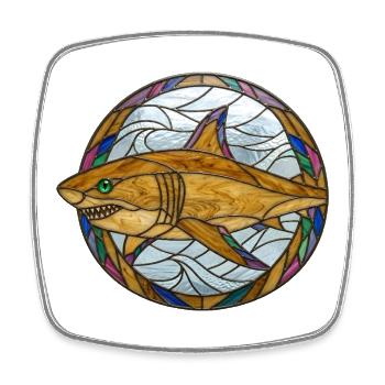 Buntglas-Hai-Mosaik-Illustration - Viereckiger Kühlschrankmagnet - Weiß - Vorne