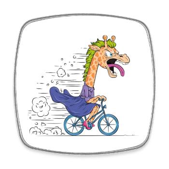 Dessin animé Girafe sur Vélo - Magnet carré - blanc - Devant