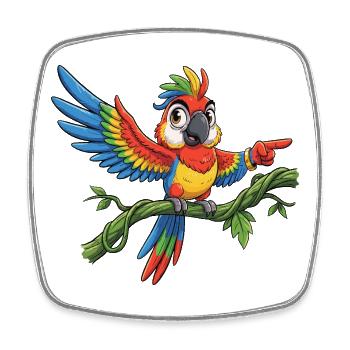 Colorful Parrot on Branch – Pose - Square fridge magnet - white - Front