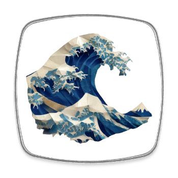 Japanische Welle Origami Stil Hokusai inspiriert  - Viereckiger Kühlschrankmagnet - Weiß - Vorne