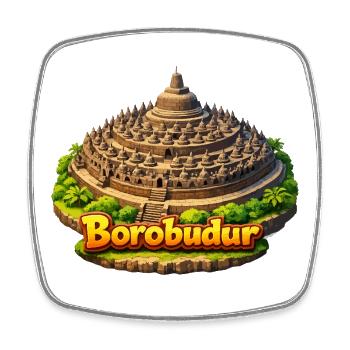 Borobudur Temple Cartoon - Square fridge magnet - white - Front