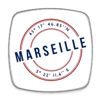 Marseille Coordonnées Géographiques Badge - Magnet carré - blanc - Devant