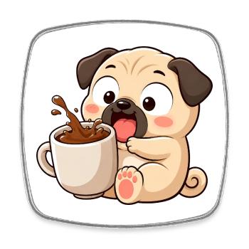 Cute Pug Coffee Coffee Lover Cartoon Funny - Square fridge magnet - white - Front