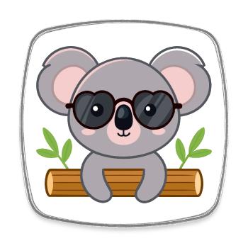 Schicker Koala auf Baumstamm mit Brille - Viereckiger Kühlschrankmagnet - Weiß - Vorne