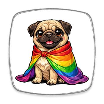 Pug Pride Dog Manteau arc-en-ciel LGBTQ - Magnet carré - blanc - Devant