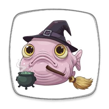 Funny Blobfish - Witch's Hat and Magic Cauldron - Square fridge magnet - white - Front