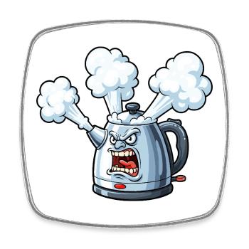 Angry Kettle Cartoon - Square fridge magnet - white - Front