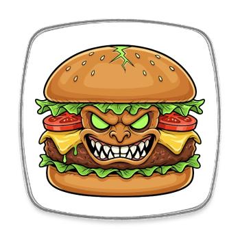 Grimmiger Burgerdämon Cartoon - Viereckiger Kühlschrankmagnet - Weiß - Vorne