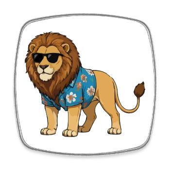 Lion en tenue hawaïenne - Magnet carré - blanc - Devant
