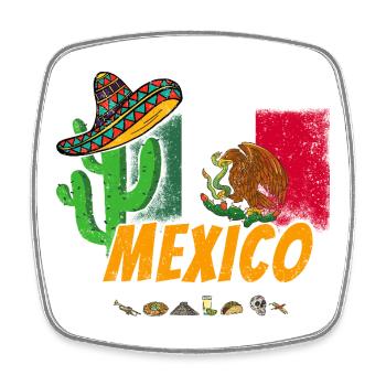 Cactus vintage du Mexique avec drapeau et sombrero - Magnet carré - blanc - Devant