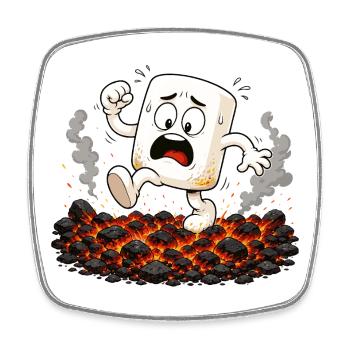 Marshmallow läuft über glühende Kohlen - Viereckiger Kühlschrankmagnet - Weiß - Vorne