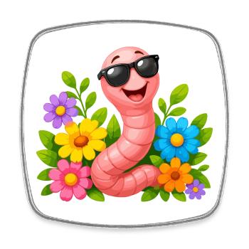 Wurm mit Sonnenbrille im Blumenmeer - Viereckiger Kühlschrankmagnet - Weiß - Vorne