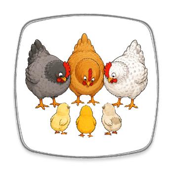 Poules avec poussins - Magnet carré - blanc - Devant