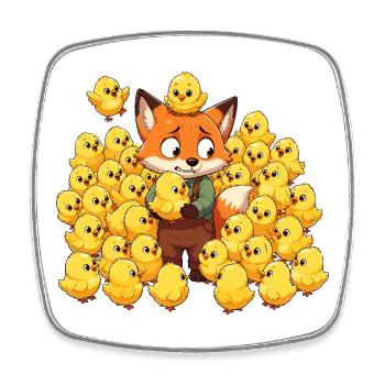 Fuchs mit Kükenfreuden - Viereckiger Kühlschrankmagnet - Weiß - Vorne