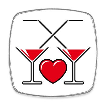 2 Cocktailgläser + Herz (Cocktail / Liebe / 2C) - Viereckiger Kühlschrankmagnet - Weiß - Vorne