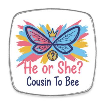 Geschlechtsoffenbarung: Er oder sie Cousin zur Bienen-Babyparty - Viereckiger Kühlschrankmagnet - Weiß - Vorne