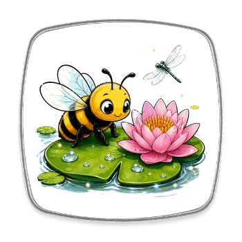 abeille, apiculteur, nid d’abeille, fleurs, insecte des prairies, - Magnet carré - blanc - Devant