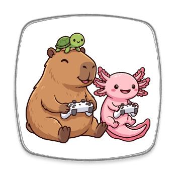Joueur mignon Capybara Axolotl Tortue Gamer Kawaii - Magnet carré - blanc - Devant