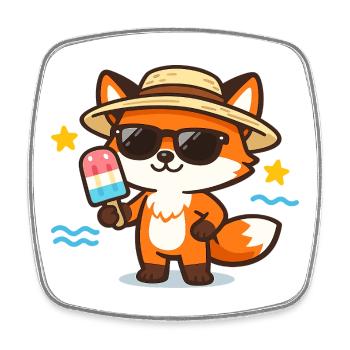 Sommerfuchs mit Hut und Eis - Square fridge magnet - white - Front