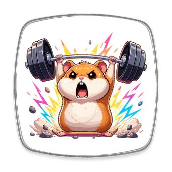 Strength hamster weightlifting - Square fridge magnet - white - Front