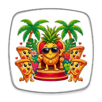 Pineapple King with pizza friends - Square fridge magnet - white - Front