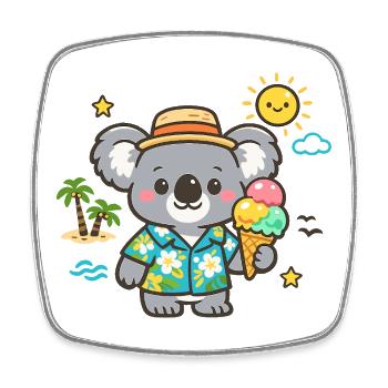Koala im Hawaii-Hemd mit Eiscreme - Square fridge magnet - white - Front