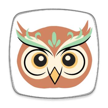 Sleepy Owl Cartoon Face - Square fridge magnet - white - Front