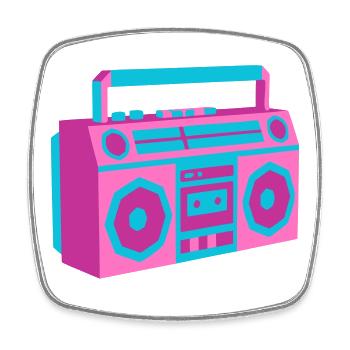Boombox Ghettoblaster 80er Retro Roller Disco - Viereckiger Kühlschrankmagnet - Weiß - Vorne