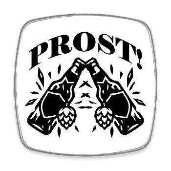 Prost Bierflasche Bier Anstoßen - Viereckiger Kühlschrankmagnet - Weiß - Vorne