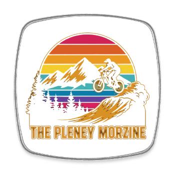 Le Pleney Morzine Rétro Coucher de soleil en VTT - Magnet carré - blanc - Devant