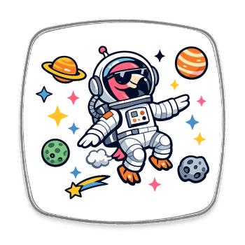 Astronaut Cartoon in Space Flamingo - Square fridge magnet - white - Front